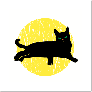 Vintage Black Cat Halloween Full Moom Posters and Art